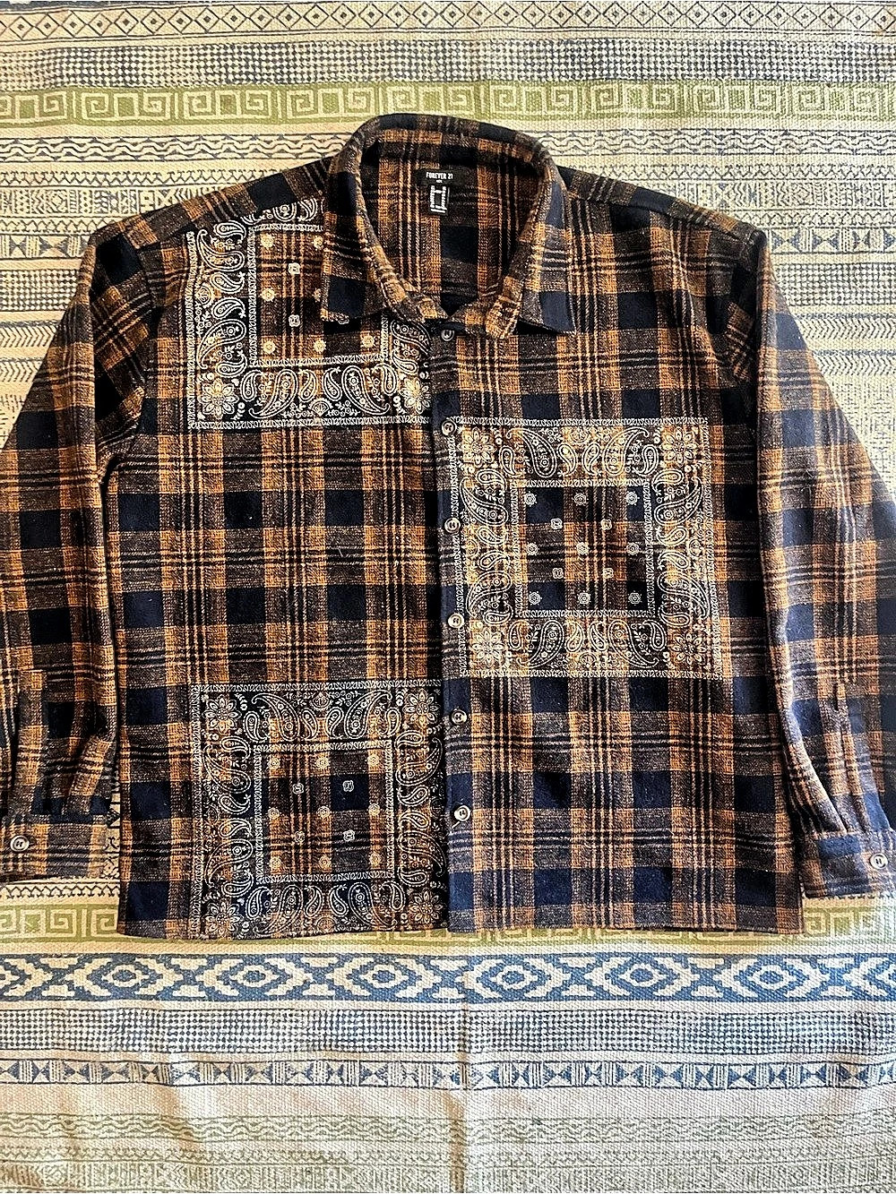 Forever 21 Plaid Button Down in Brown & Black Medium